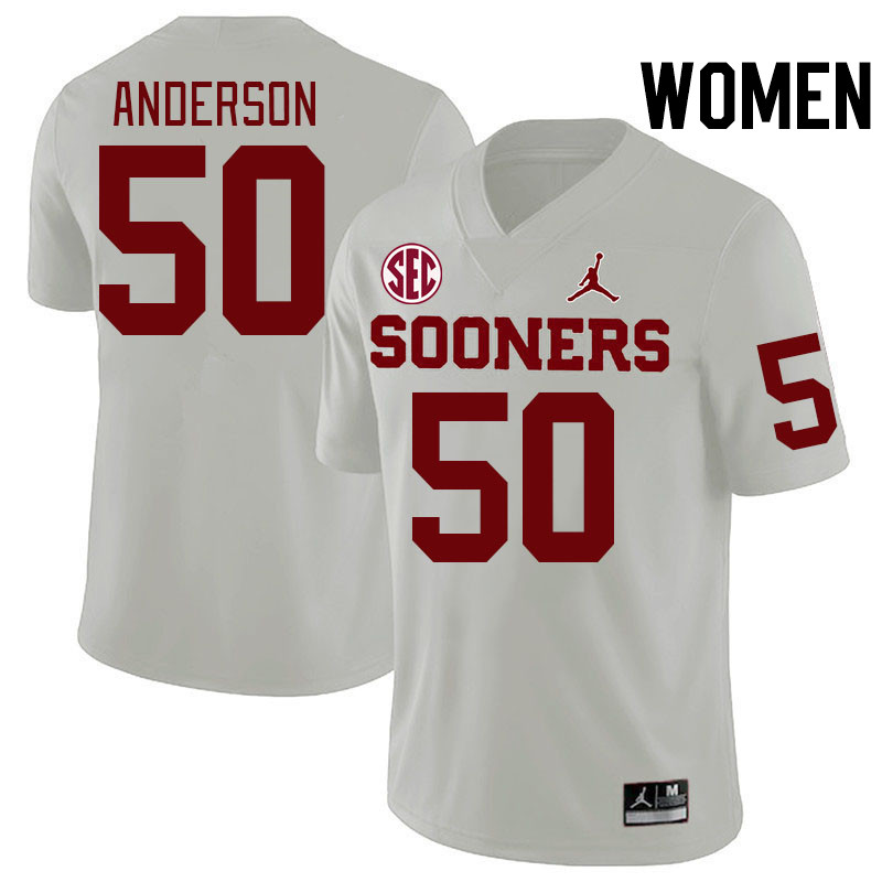 Women #50 Ben Anderson Oklahoma Sooners 2024 SEC Conference College Football Jerseys-White